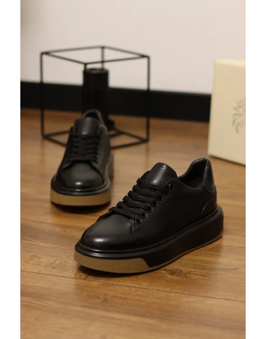 Lord Hakiki Deri Floter Baskı Siyah Sneaker