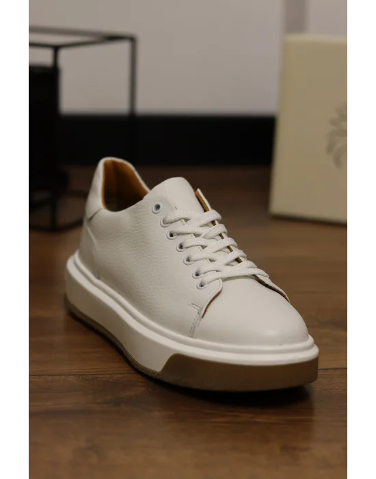 Lord Hakiki Deri Floter Baskı Beyaz Sneaker