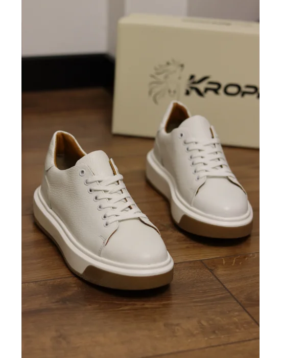 Lord Hakiki Deri Floter Baskı Beyaz Sneaker