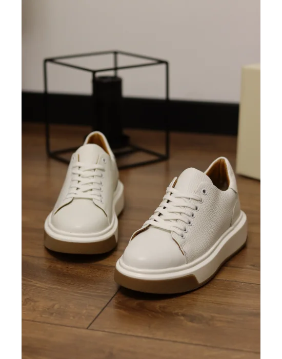 Lord Hakiki Deri Floter Baskı Beyaz Sneaker