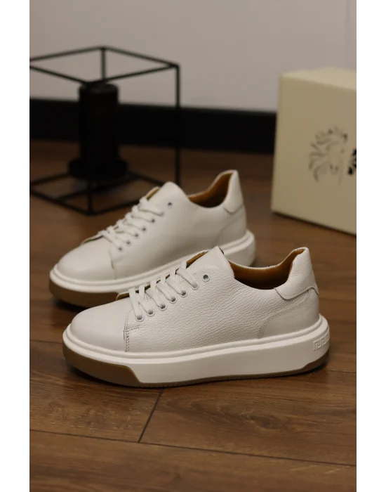 Lord Hakiki Deri Floter Baskı Beyaz Sneaker