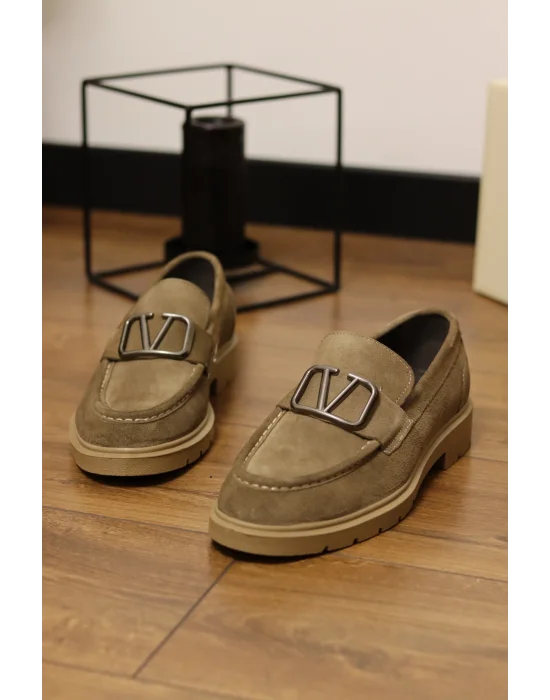 Rivera Hakiki Süet Deri Tokalı Kum Loafer