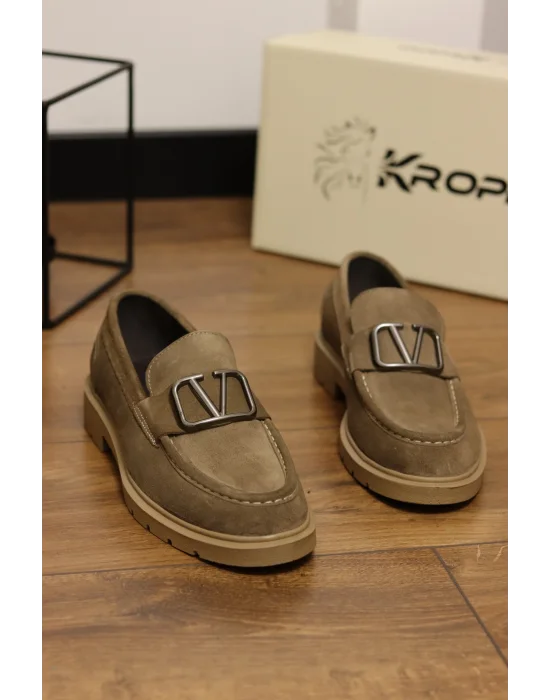 Rivera Hakiki Süet Deri Tokalı Kum Loafer