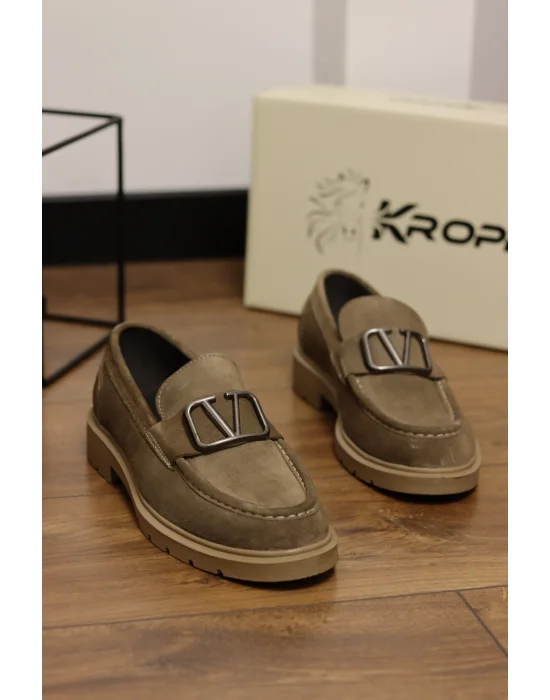 Rivera Hakiki Süet Deri Tokalı Kum Loafer