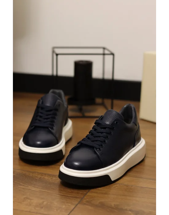 Lord Hakiki Deri Floter Baskı Lacivert Sneaker