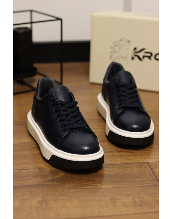 Lord Hakiki Deri Floter Baskı Lacivert Sneaker