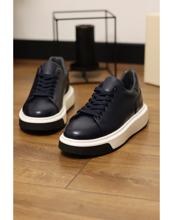 Lord Hakiki Deri Floter Baskı Lacivert Sneaker