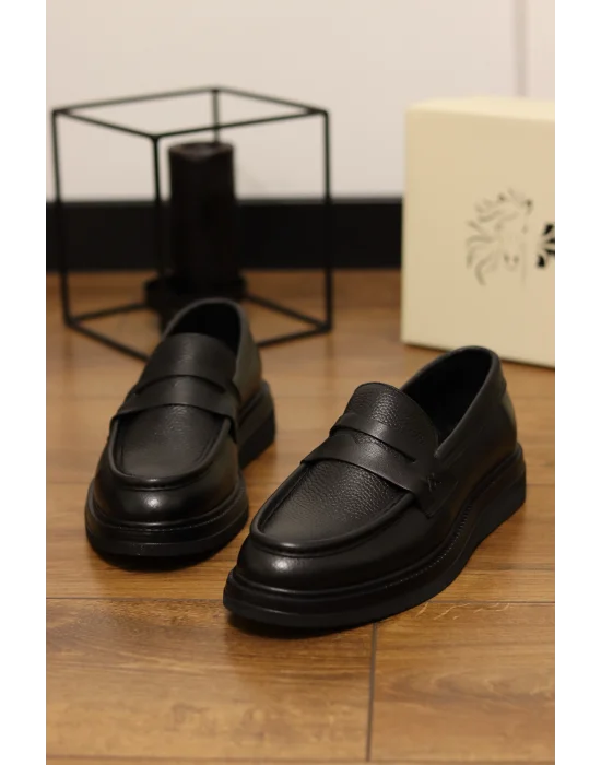 Marco Hakiki Deri İtalyan Kalıp Siyah Loafer