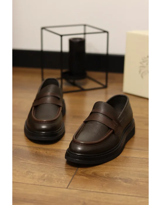 Marco Hakiki Deri İtalyan Kalıp Kahve Loafer