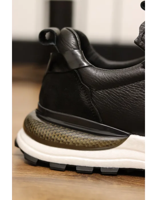 Monza Hakiki Deri Siyah İthal Köpük Taban Sneakers