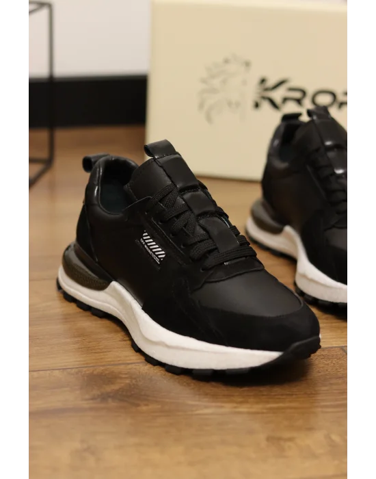 Monza Hakiki Deri Siyah İthal Köpük Taban Sneakers