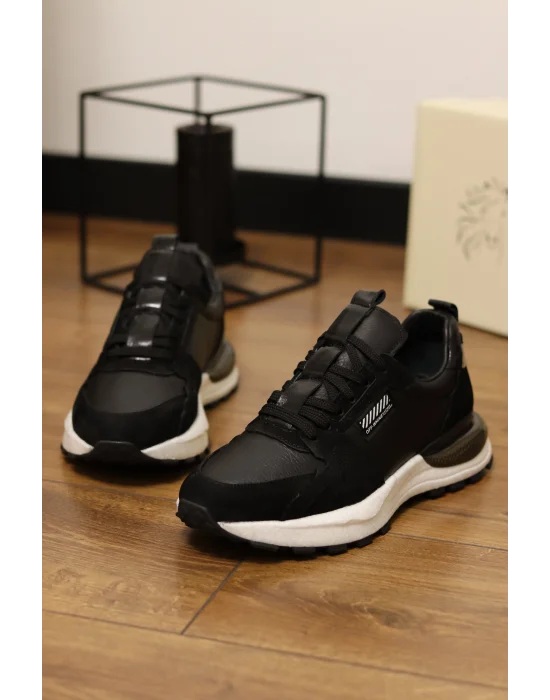 Monza Hakiki Deri Siyah İthal Köpük Taban Sneakers