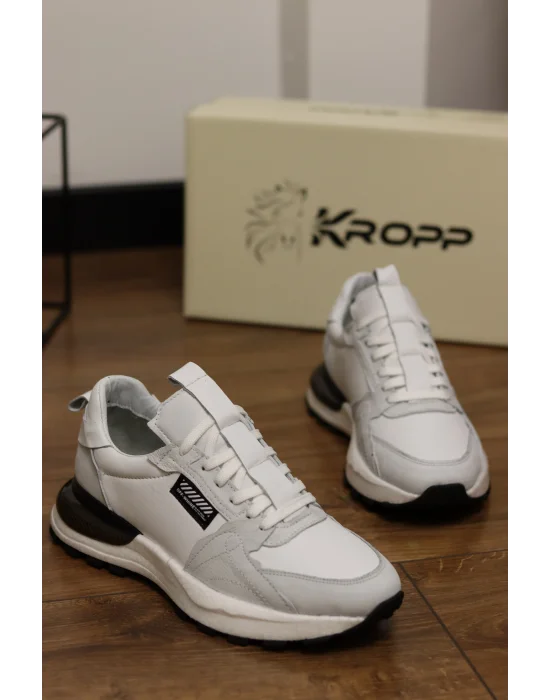 Monza Hakiki Deri Beyaz İthal Köpük Taban Sneakers