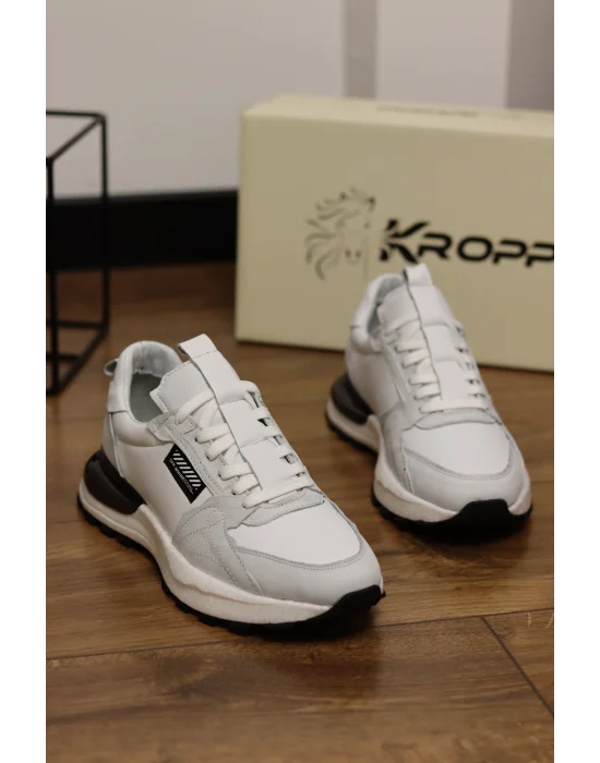 Monza Hakiki Deri Beyaz İthal Köpük Taban Sneakers