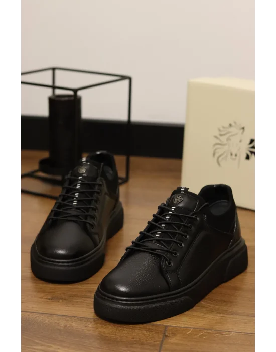 Grain Hakiki Deri Floter Baskılı Siyah Sneaker