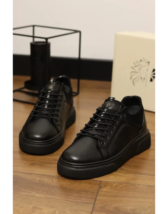 Grain Hakiki Deri Floter Baskılı Siyah Sneaker