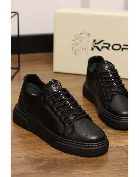 Grain Hakiki Deri Floter Baskılı Siyah Sneaker