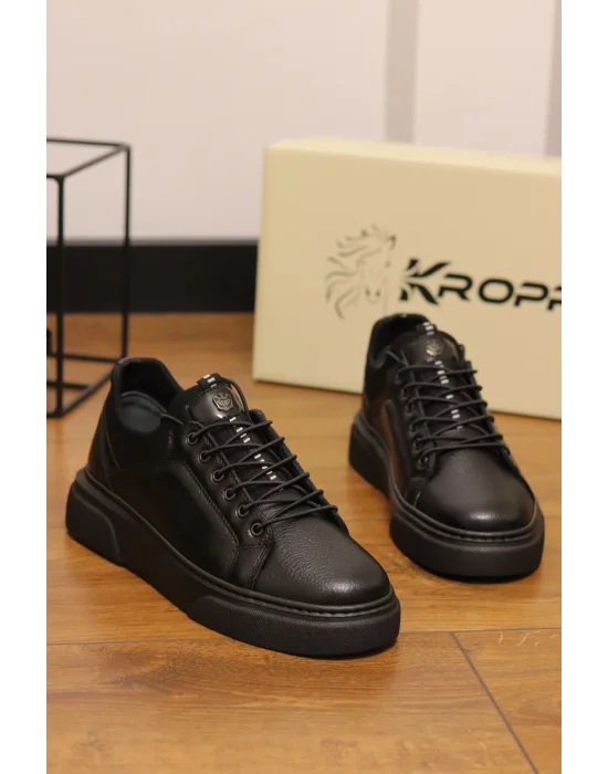 Grain Hakiki Deri Floter Baskılı Siyah Sneaker