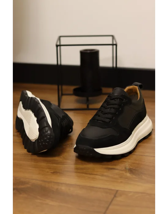 Altura Siyah Hakiki Deri Eva Taban Sneakers