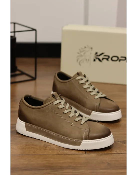 Clay Hakiki Nubuk Deri Bej Sneaker