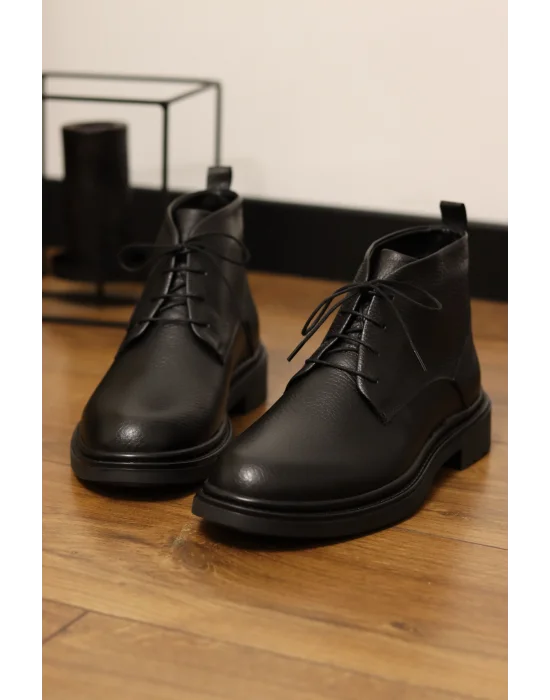 Grov Hakiki Deri Siyah Floter Casual Bot