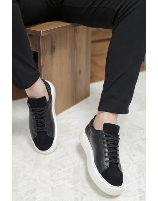 Hakiki Deri Siyah Süet ve Cilt Eva Taban Sneaker