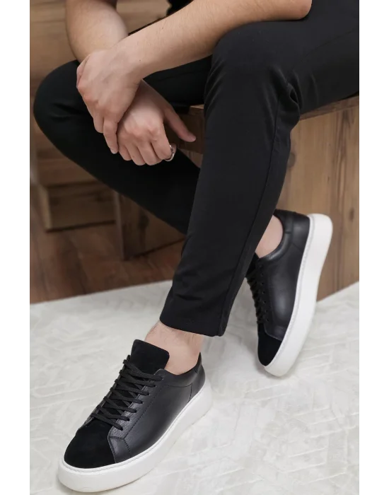 Hakiki Deri Siyah Süet ve Cilt Eva Taban Sneaker