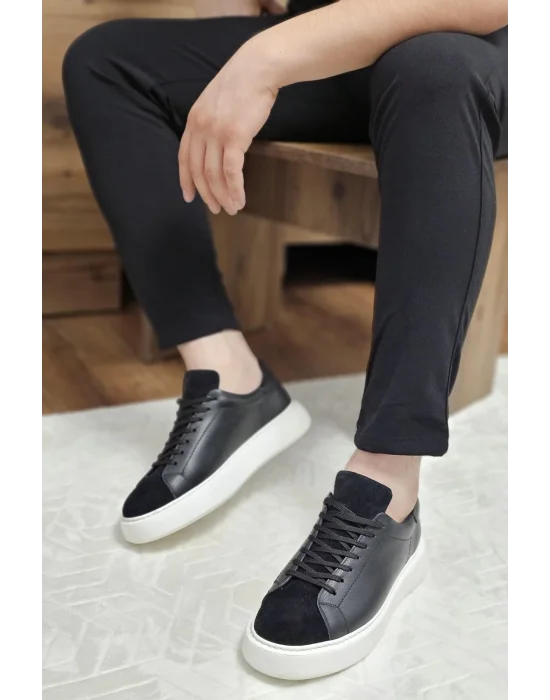 Hakiki Deri Siyah Süet ve Cilt Eva Taban Sneaker