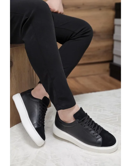 Hakiki Deri Siyah Süet ve Cilt Eva Taban Sneaker