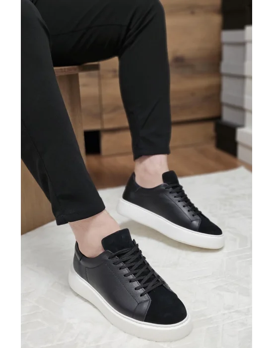 Hakiki Deri Siyah Süet ve Cilt Eva Taban Sneaker