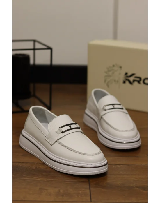 Mono Beyaz Hakiki Deri Eva Taban Loafer