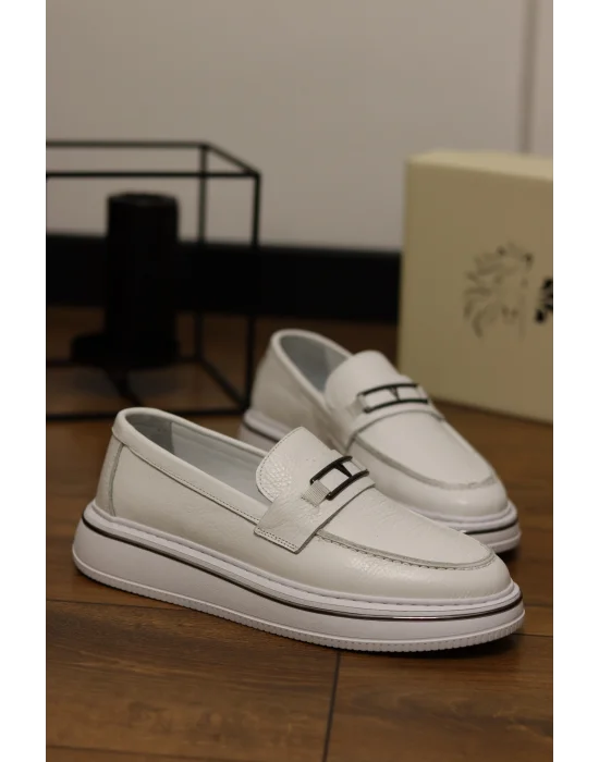 Mono Beyaz Hakiki Deri Eva Taban Loafer