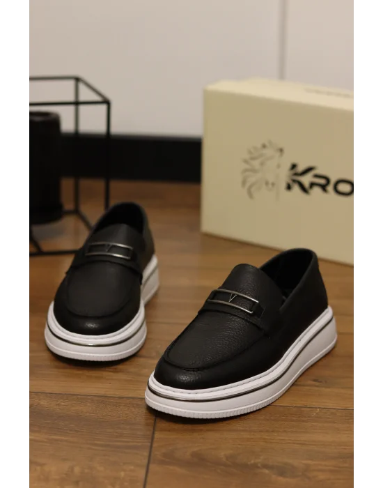 Mono Siyah Hakiki Deri Eva Taban Loafer