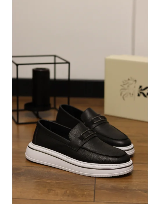 Mono Siyah Hakiki Deri Eva Taban Loafer