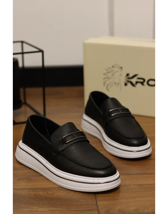 Mono Siyah Hakiki Deri Eva Taban Loafer
