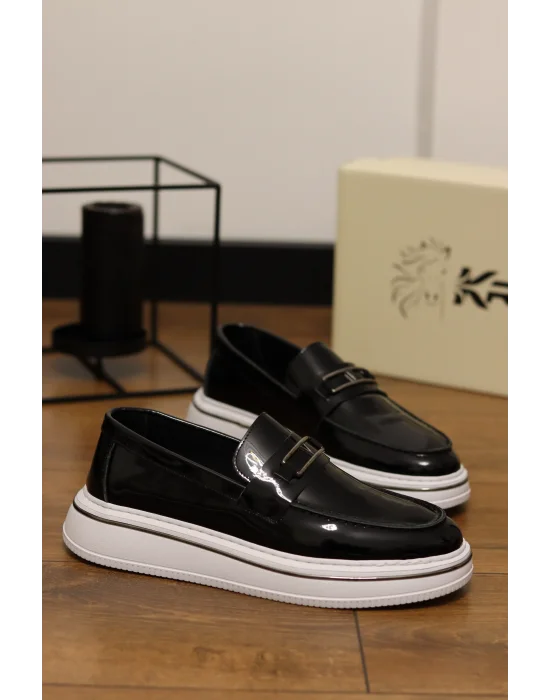 Mono Siyah Hakiki Rugan Deri Eva Taban Loafer