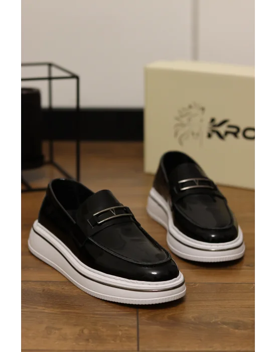 Mono Siyah Hakiki Rugan Deri Eva Taban Loafer