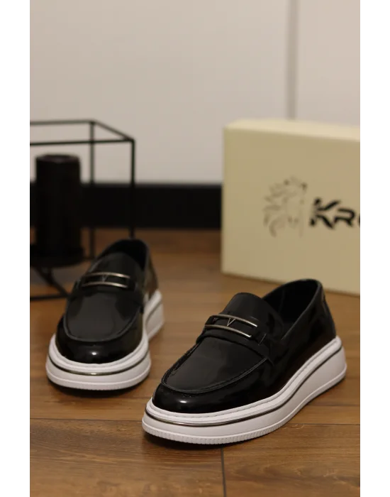 Mono Siyah Hakiki Rugan Deri Eva Taban Loafer