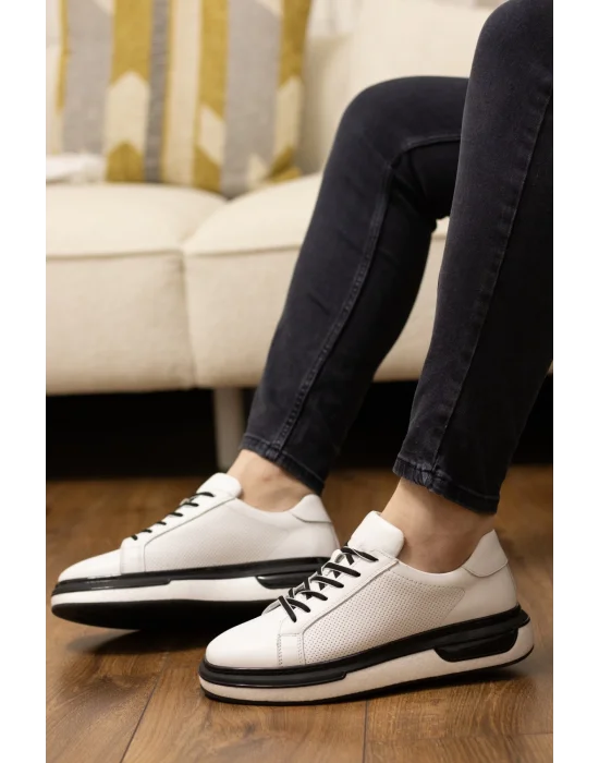 Nova Hakiki Deri Beyaz İthal Taban Sneaker Ayakkabı