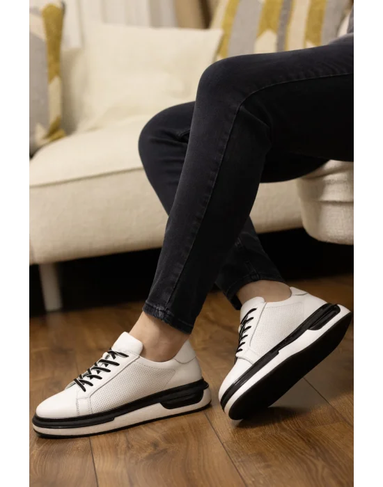 Nova Hakiki Deri Beyaz İthal Taban Sneaker Ayakkabı