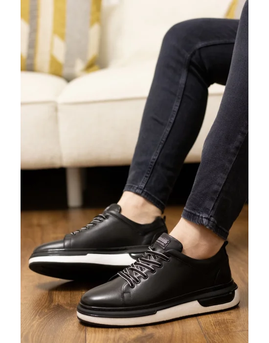 Nova Hakiki Deri Siyah İthal Taban Sneaker Ayakkabı