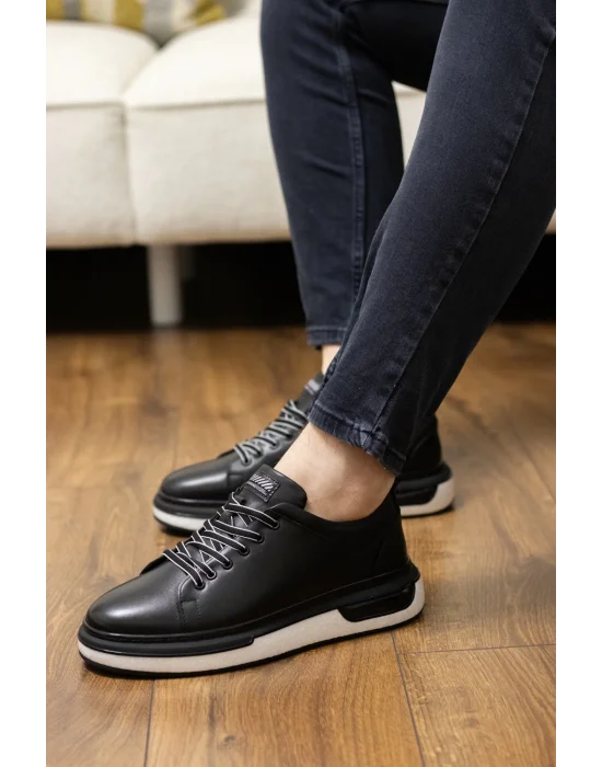 Nova Hakiki Deri Siyah İthal Taban Sneaker Ayakkabı