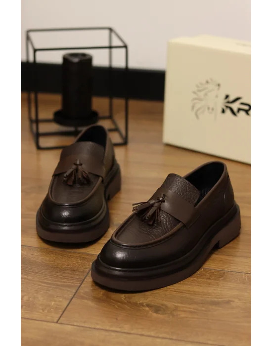 Parma Hakiki Deri Kahve Püsküllü Loafer