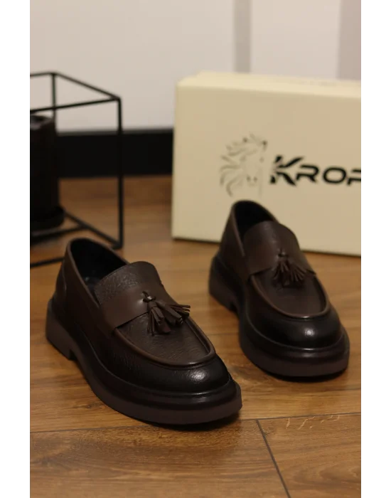 Parma Hakiki Deri Kahve Püsküllü Loafer