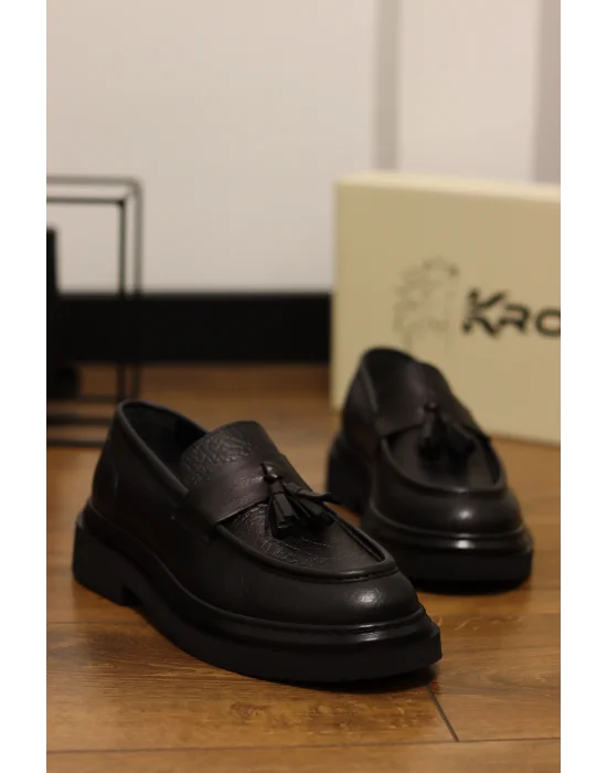Parma Hakiki Deri Siyah Püsküllü Loafer