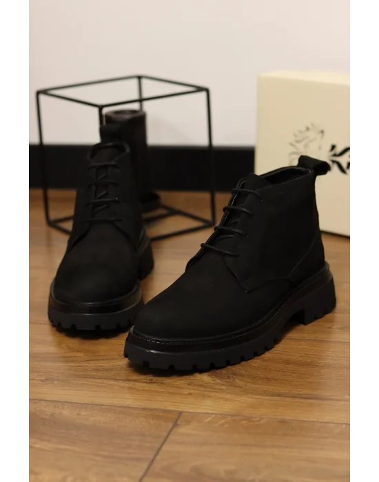 Sahra Hakiki Nubuk Deri Siyah Günlük Bot