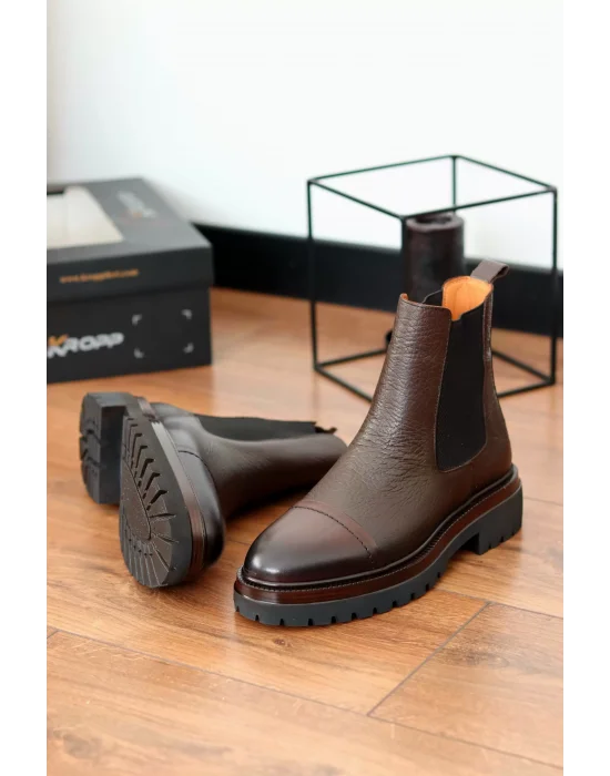 Vorn Acı Kahve Hakiki Deri Arizona Chelsea Bot