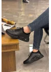 Hakiki Deri Tam Ortopedik Strecli Siyah İthal Taban Sneakers Ayakkabı