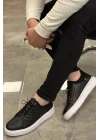 Hakiki Deri Strecli Ultra Hafif ve Rahat Eva Taban Siyah Sneaker Ayakkabı