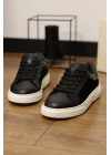 Angel Hakiki Deri Süet Detaylı Siyah Sneaker Ayakkabı